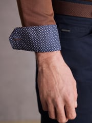 Rust Brown Slim Fit Single Cuff Signature Trimmed Shirt - Image 5 of 10