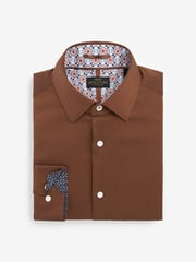 Rust Brown Slim Fit Single Cuff Signature Trimmed Shirt - Image 6 of 10