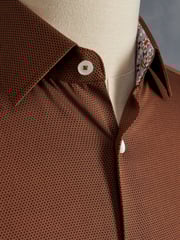 Rust Brown Slim Fit Single Cuff Signature Trimmed Shirt - Image 7 of 10