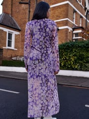 Lilac Purple Long Sleeve Mesh Ruffle Maxi Dress - Image 2 of 6