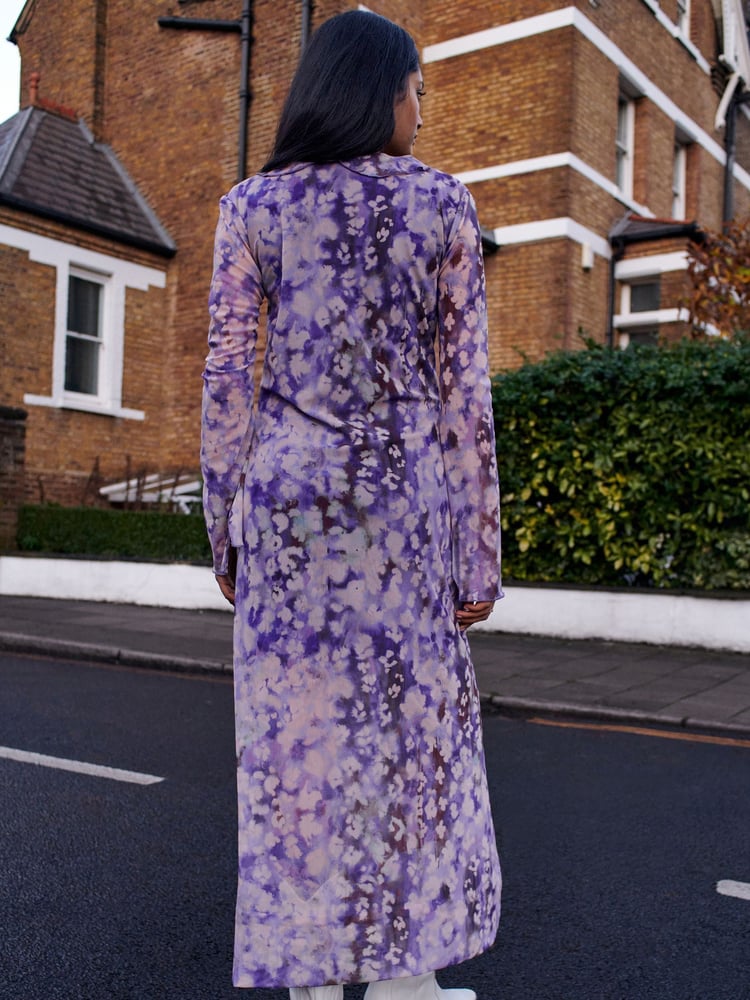 Lilac Purple Long Sleeve Mesh Ruffle Maxi Dress - Image 2 of 6