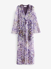 Lilac Purple Long Sleeve Mesh Ruffle Maxi Dress - Image 5 of 6