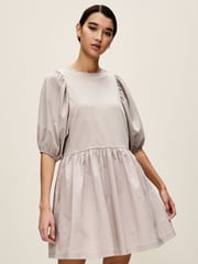 Grey Puff Sleeve Mini Jersey Dress - Image 1 of 6