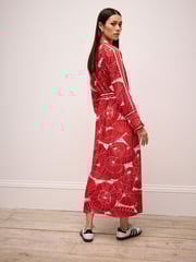 Red Umbrella Print Long Sleeve Column Midi Dress - Image 3 of 6