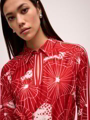 Red Umbrella Print Long Sleeve Column Midi Dress - Image 4 of 6