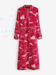Red Umbrella Print Long Sleeve Column Midi Dress - Image 5 of 6