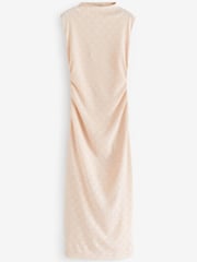 Ecru White Diamond Textured Sleeveless Ruched Maxi Dress - Image 5 of 6