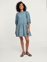 Denim Blue Puff Sleeve Mini Jersey Dress - Image 2 of 6