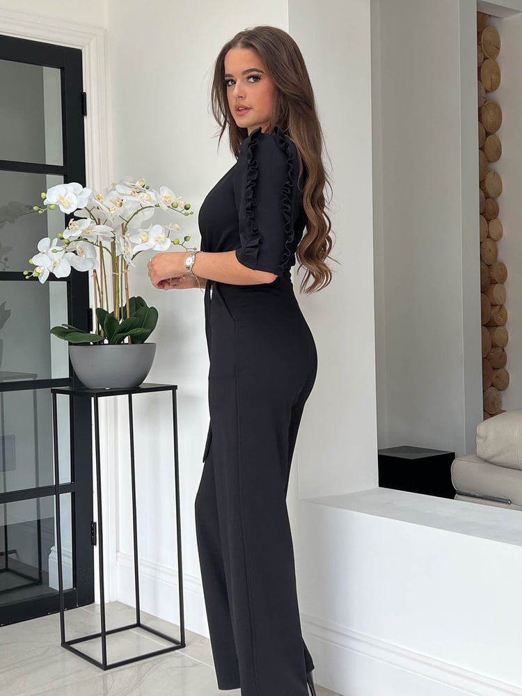 Girl In Mind Black Fizz Puff Sleeve Wide Leg Jumpsuit - Image 5 of 5