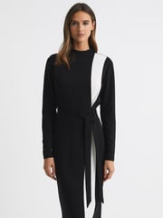 Reiss Black/White Millie Contrast Stripe Belted Midi Dress - Image 3 of 5