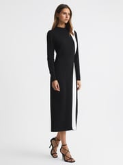 Reiss Black/White Millie Contrast Stripe Belted Midi Dress - Image 4 of 5