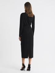 Reiss Black/White Millie Contrast Stripe Belted Midi Dress - Image 5 of 5