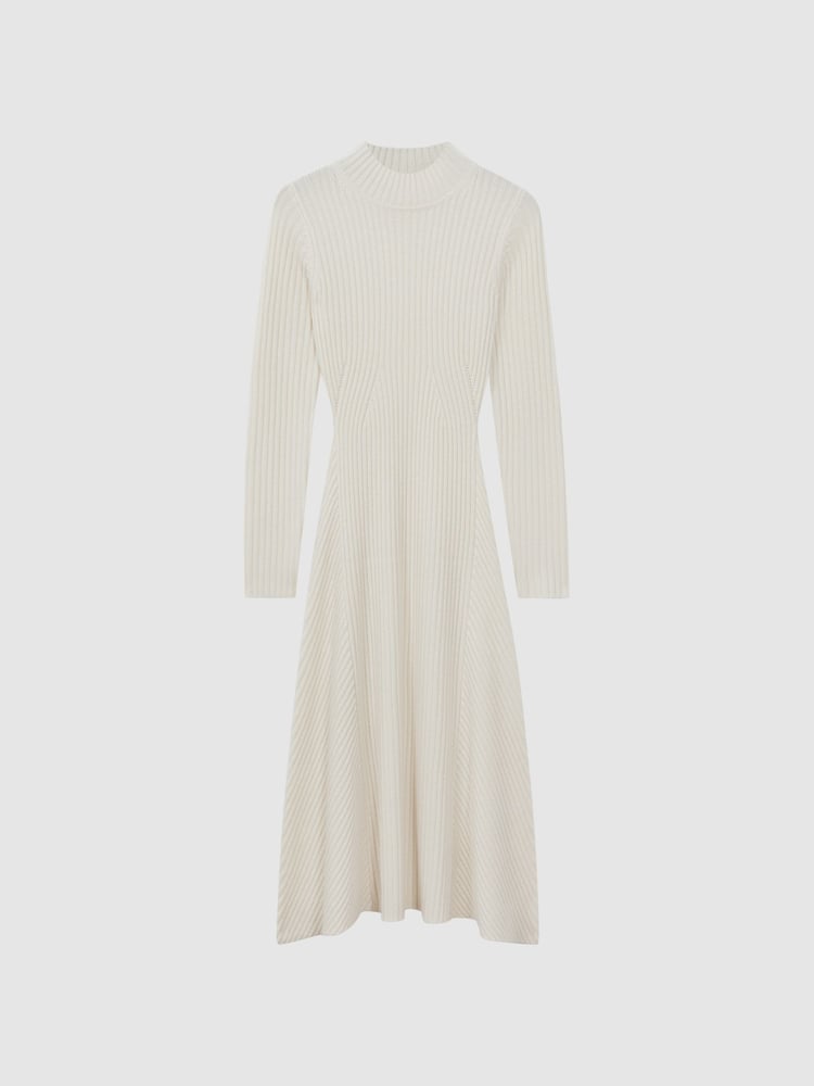 Reiss Cream Kris Wool Blend Bodycon Midi Dress - Image 2 of 5