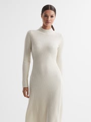 Reiss Cream Kris Wool Blend Bodycon Midi Dress - Image 3 of 5
