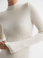 Reiss Cream Kris Wool Blend Bodycon Midi Dress - Image 4 of 5