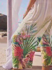 Cream/Green Tropical Off Shoulder Wide Leg Jumpsuit - Image 4 of 6