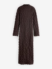 Brown Long Sleeve Textured Column Dress - Image 6 of 7