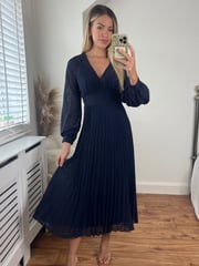 Style Cheat Navy Blue Dannica Pleated Balloon Sleeve Maxi Dress - Image 2 of 4