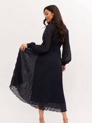 Style Cheat Navy Blue Dannica Pleated Balloon Sleeve Maxi Dress - Image 4 of 4