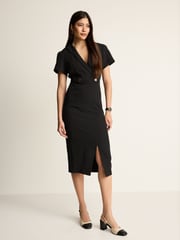 Black Tailored Crepe Midi Dress - Image 1 of 6