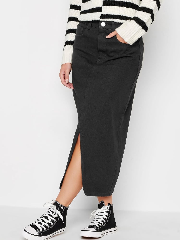 PixieGirl Petite Black Denim Midi Skirt - Image 1 of 3
