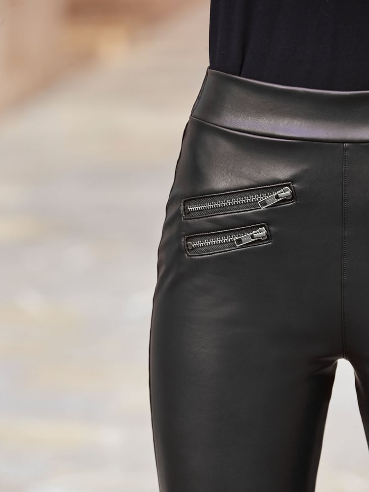 Sosandar Black Petite Leather Look Premium Leggings - Image 3 of 3 Sosandar Black Petite Leather Look Premium Leggings - Image 3 of 3