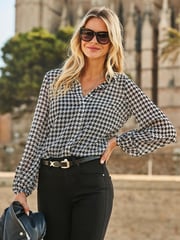 Sosandar Black Dogtooth Print Shirt - Image 1 of 4