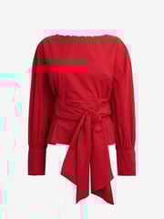 Red Long Sleeve Wrap Pearl Detail Shirt - Image 6 of 7