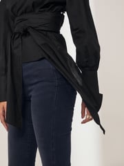 Black Long Sleeve Wrap Pearl Detail Shirt - Image 6 of 8