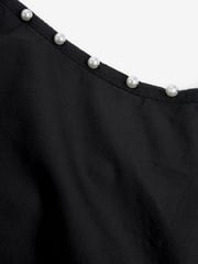 Black Long Sleeve Wrap Pearl Detail Shirt - Image 8 of 8