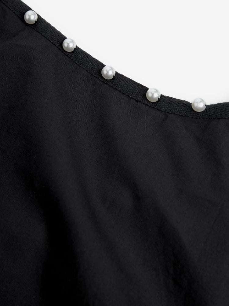 Black Long Sleeve Wrap Pearl Detail Shirt - Image 8 of 8