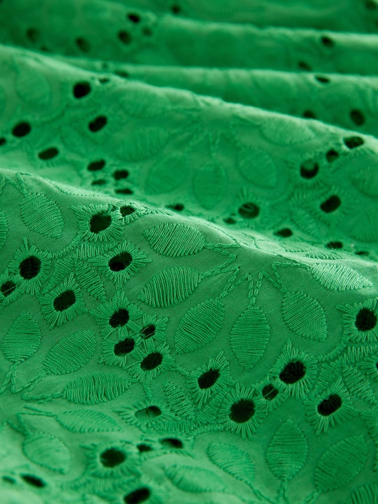 Green Crochet Volume Short Sleeve Cut-Out Mini Dress - Image 6 of 6