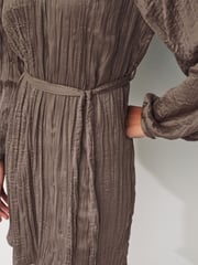Brown Long Sleeve Crinkle Satin Mini Dress - Image 4 of 6