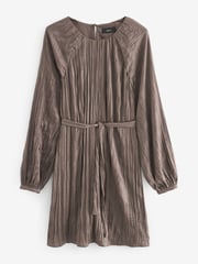 Brown Long Sleeve Crinkle Satin Mini Dress - Image 5 of 6