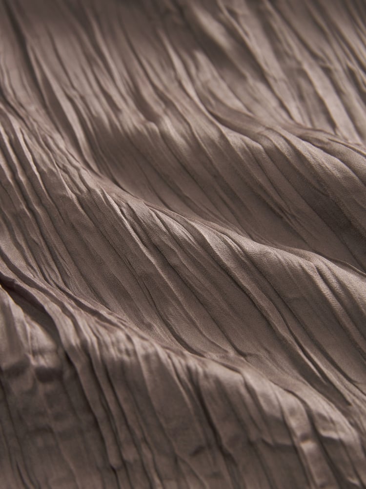 Brown Long Sleeve Crinkle Satin Mini Dress - Image 6 of 6