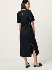Black Ruched Side Puff Sleeve Midi Dress - Image 3 of 6