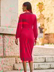 Sosandar Red Wrap Balloon Sleeve Dress - Image 2 of 5