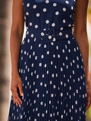 Sosandar Blue Halter Neck Pleated Skirt Dress - Image 5 of 5