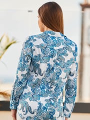 Sosandar Blue Conversational Satin Scarf Print Shirt - Image 2 of 5