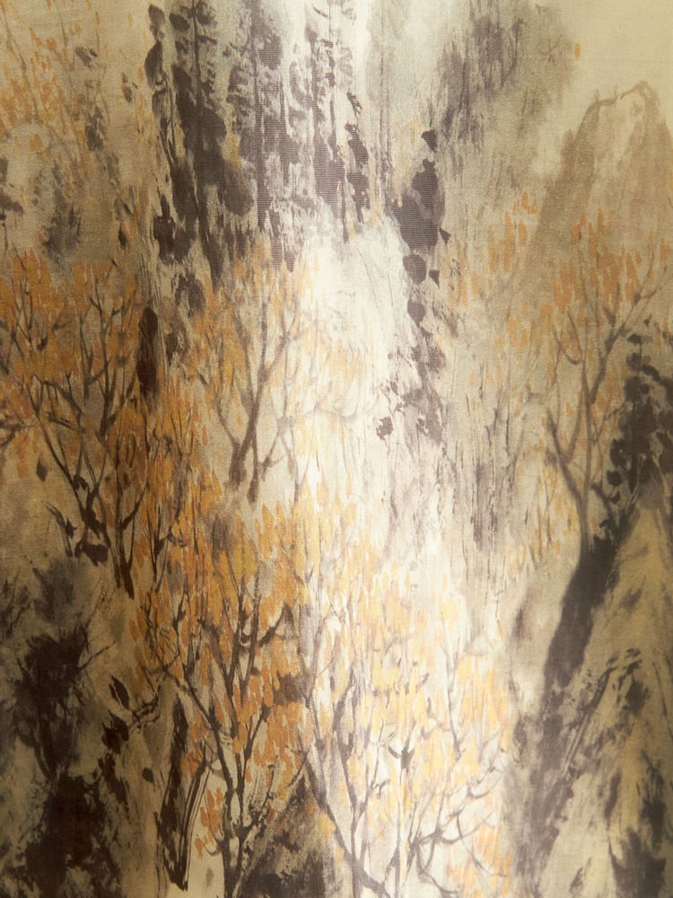 Khaki/ Brown Scenic Print Sheer Puff Sleeve Blouse - Image 7 of 7