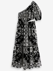 Black/White One Shoulder Cut Out Midi Dress - Image 5 of 6