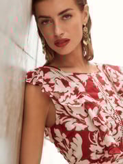 Red/White Sleeveless Ruffle Lace Insert Maxi Dress - Image 4 of 6