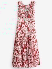 Red/White Sleeveless Ruffle Lace Insert Maxi Dress - Image 5 of 6