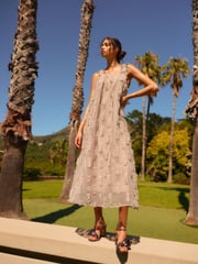Mink Brown Textured Ruched Cami Midi Dress - Image 1 of 8