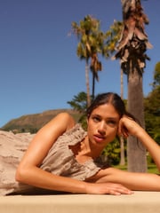 Mink Brown Textured Ruched Cami Midi Dress - Image 5 of 8