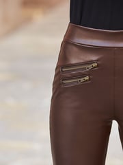 Sosandar Brown/Cream Tall Leather Look Premium Leggings - Image 5 of 5