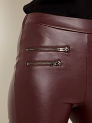 Sosandar Red/Cream Tall Leather Look Premium Leggings - Image 3 of 4