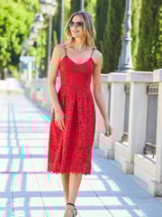 Sosandar Red Guipure Lace Strappy Fit And Flare Dress - Image 1 of 4