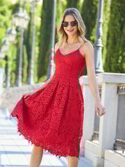 Sosandar Red Guipure Lace Strappy Fit And Flare Dress - Image 2 of 4