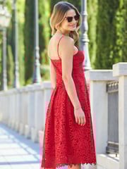Sosandar Red Guipure Lace Strappy Fit And Flare Dress - Image 3 of 4